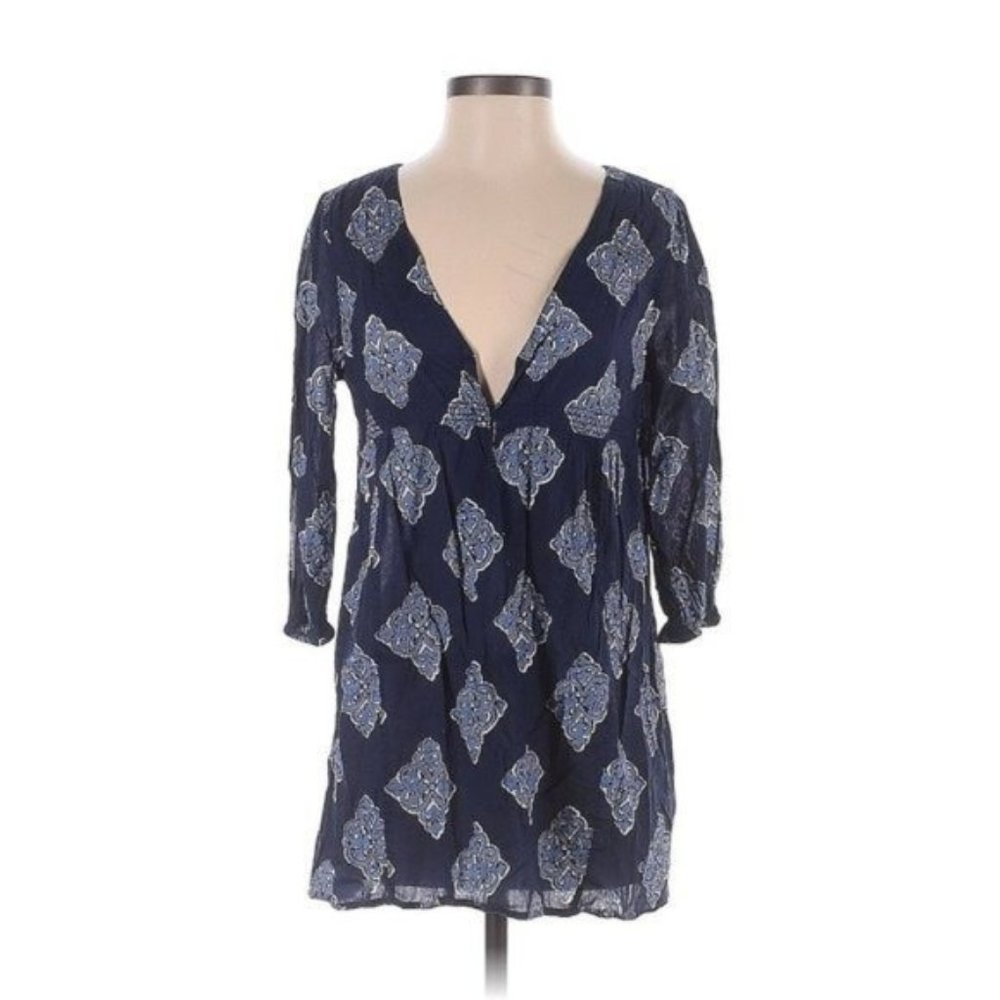 Joie a La Plage Women Blue 3/4 Sleeve‎ Tunic Blouse XS Swim Cover Up